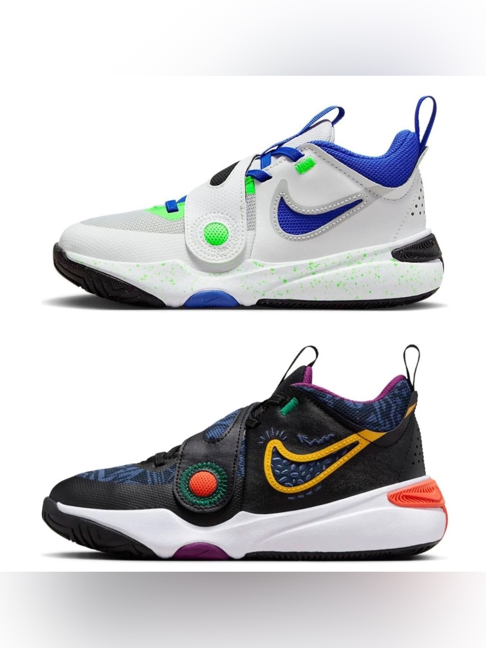Two pair Nike Kids' Low-Top Athletic Shoes - White/Blue/Green & Black/Multicolor
